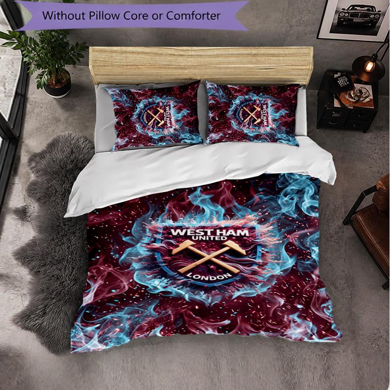 West Ham United Football 3 Piece Bedding Set Soft Duvet Cover Set with Pillowcases Printed Bedroom Decor Set for Home