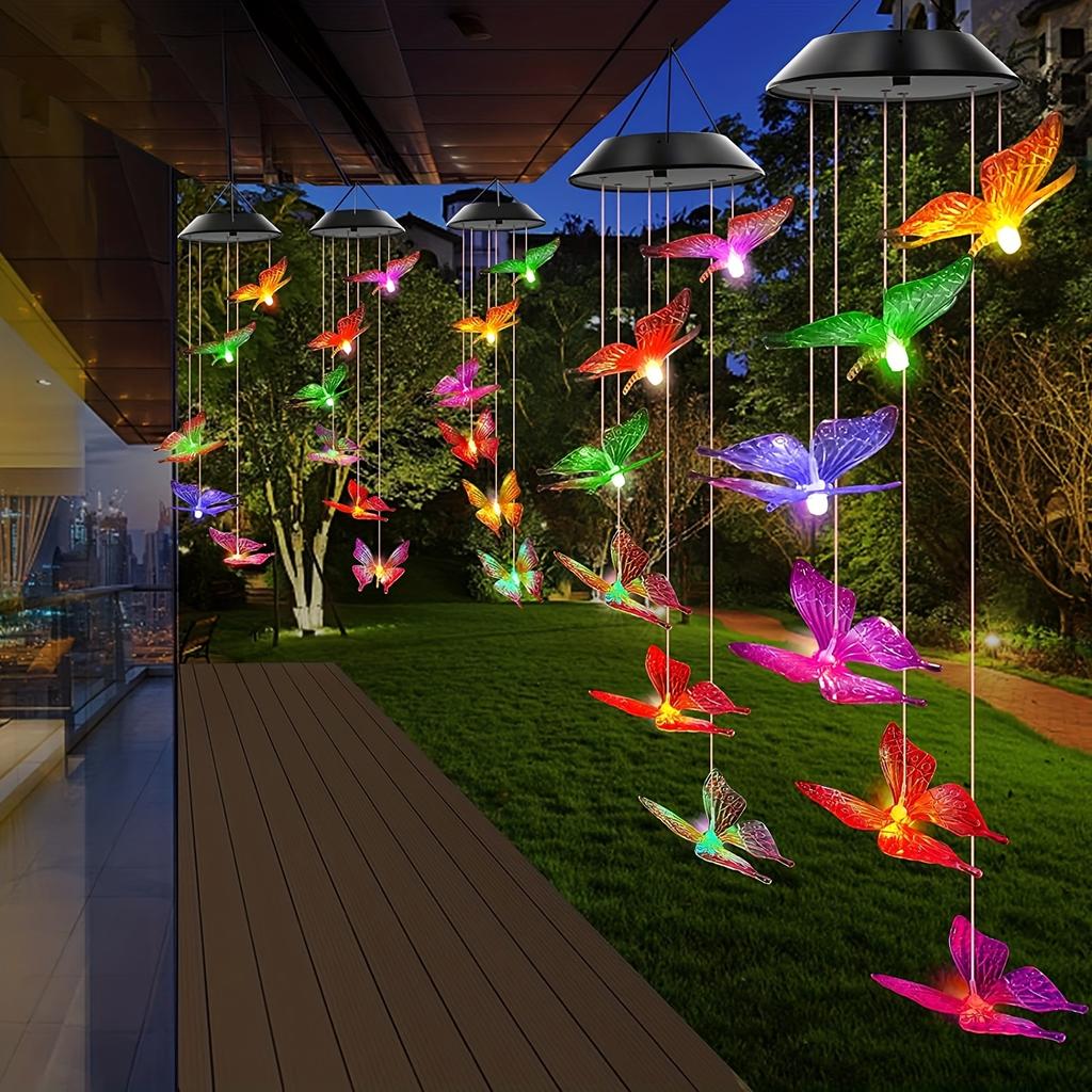 Solar Wind Chime Butterfly Wind Chimes Light 6LED Color Changing Solar Butterflies Wind Chime Waterproof Romantic Solar Powered Butterfly Lights