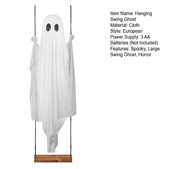 5 футов Большая Подвесная Качель Призрак Хэллоуин Декор Светодиодная Подсветка Уличные Качели Белый Призрак для Веранды Двора Сада Дерева Декор