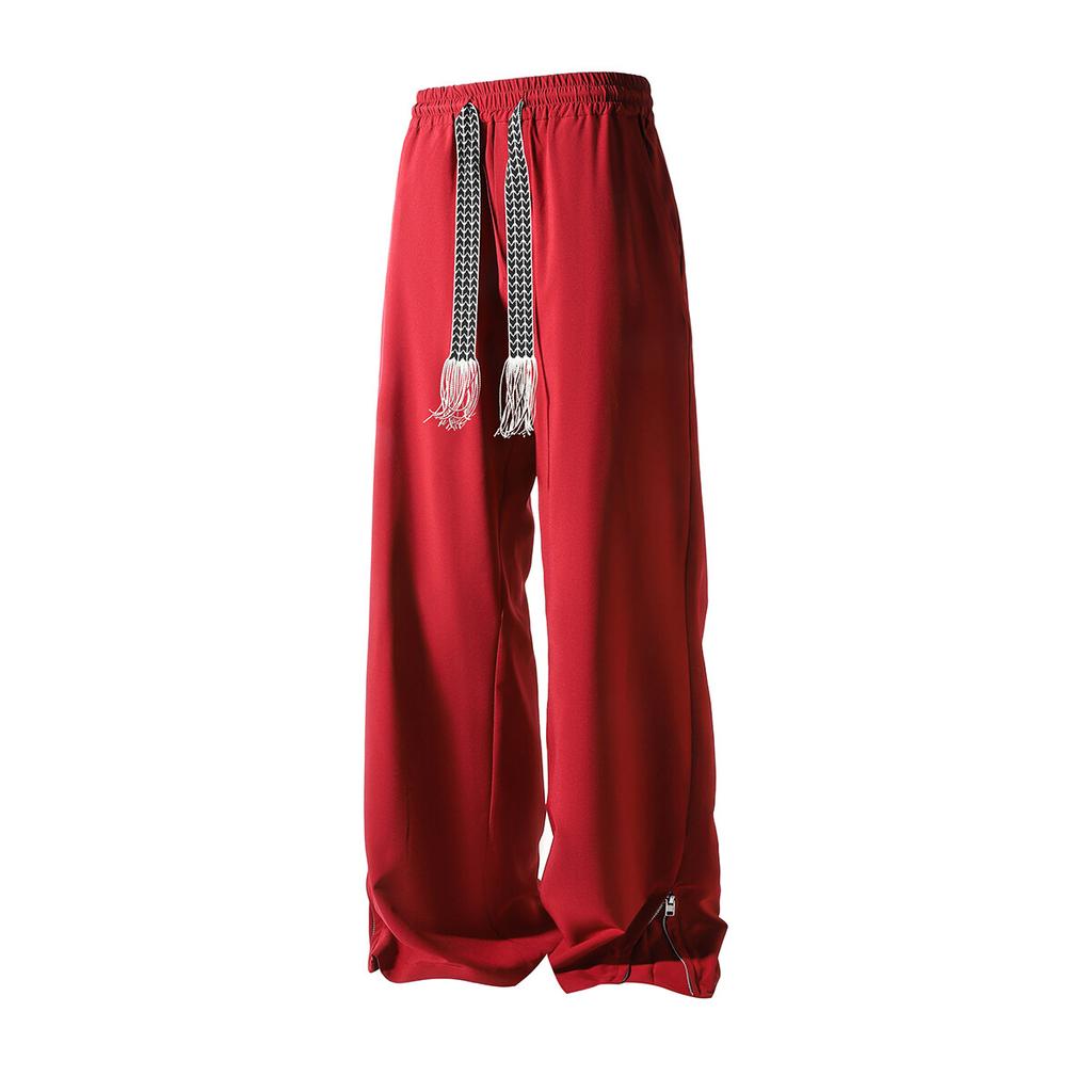 Модный дизайн на молнии на штанинах Повседневные брюки Мужские однотонные прямые брюки Эластичная талия Простые брюки клеш Повседневные брюки