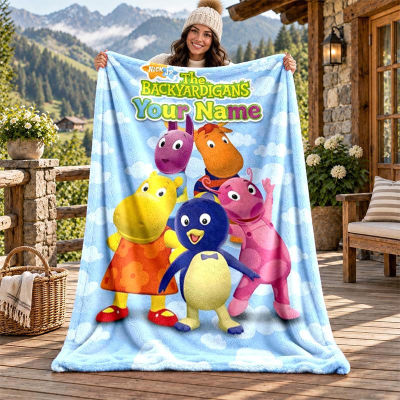 Backyardigans Custom Name Flannel Blanket Personalized Soft Warm Plush Throw Blanket Customized Gift for Family Friends
