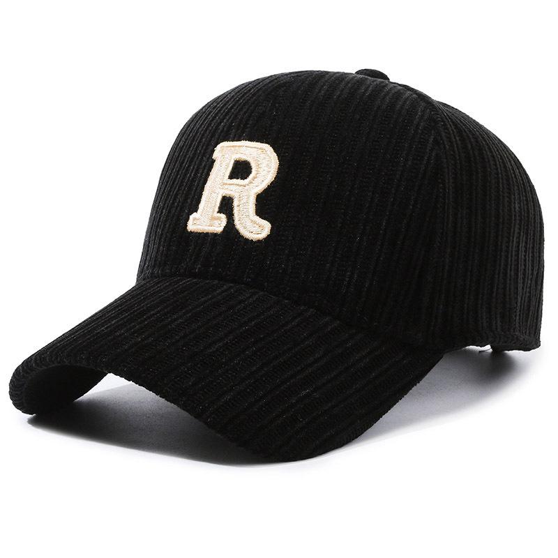 Hat Men and Women Autumn and Winter New Striped Ins Tide Letter R Baseball Cap Corduroy Duck Tongue Cap