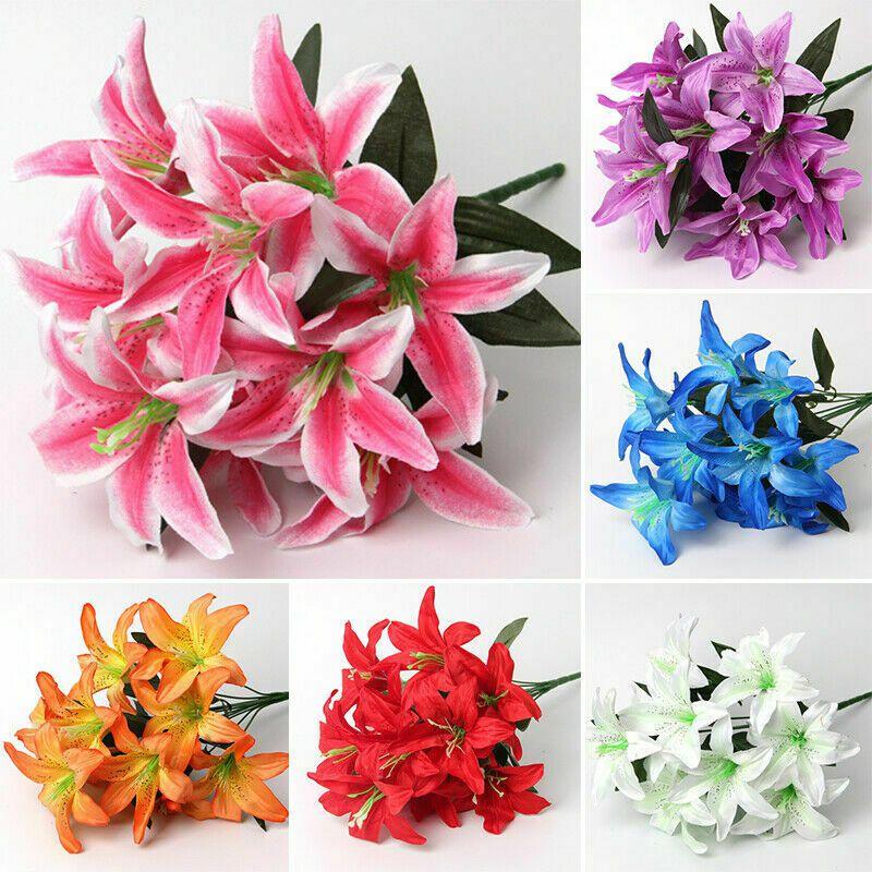 Элегантные 45 см 10 головок Искусственные лилии-звездочёты Шикарный букет из шелковых цветов для свадеб