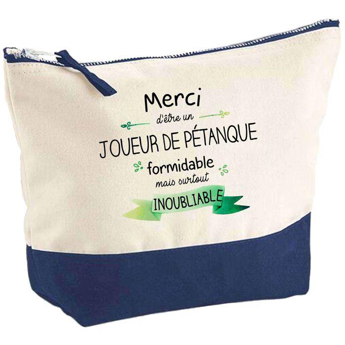 Pochette fond bleu Merci d'être un Joueur de Pétanque Inoubliable - Cadeau Original Trousse Grand Format