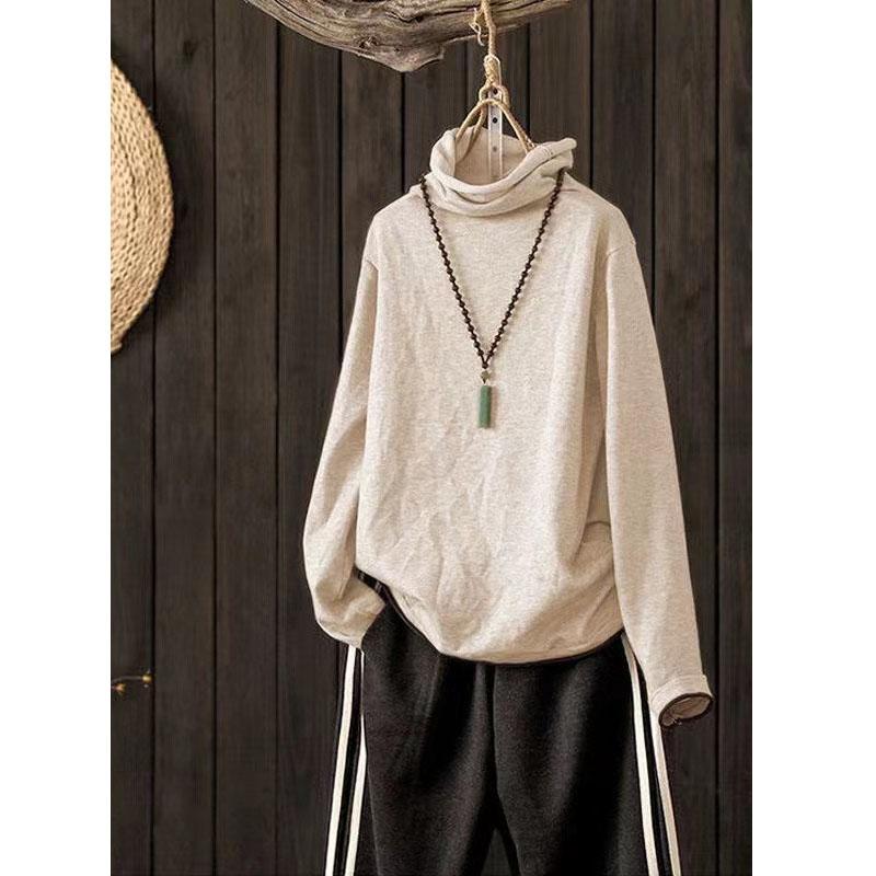 Осень-зима Женские футболки с воротником-стойкой, однотонные, мягкие, удобные, с длинным рукавом, пуловеры