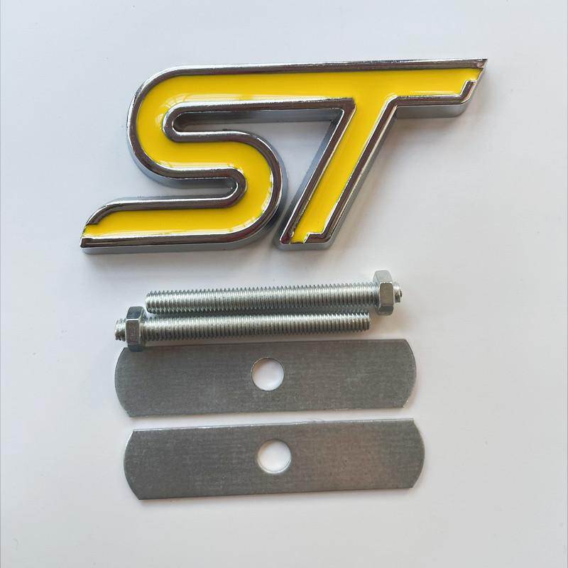 AJF1 3D Metal ST Front Grille Emblem Badge Car Rear Trunk Auto Sticker For Ford Focus Mondeo Fiesta Edge Escort MK2 MK3 MK4 MK5 MK7