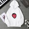 Hooded Sweatshirt Strawberry Cartoon Print Street Fashion Model Wearing Black White Unisex Casual Hoodie