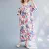 Summer Cotton Hemp Artistic Loose Large Print Short Sleeve Dress for Women Casual Dresses