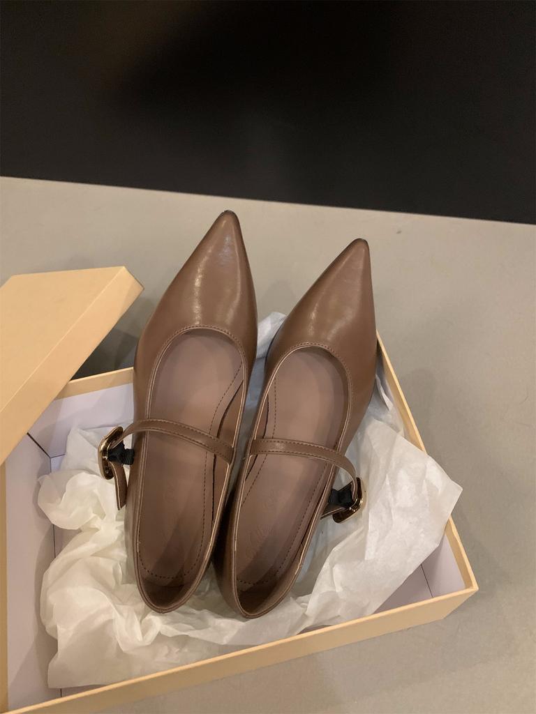 Low-heeled Black Temperament Mary Jane Single Shoes Women's Shoes 2025 New Spring and Autumn French Flat-bottomed Pointed Evening Shoes