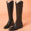 Массивные женские высокие сапоги из кожи с острым носком на среднем каблуке в стиле ретро 2025 года, модные зимние классические туфли до колена для мотоциклистов Botas De Mujer