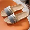 Fashion Women Men Block Linen Indoor and Outdoor Home Wooden Floor Tiles Slip Summer Four Seasons Linen Open Toe Straw Straw Slippers