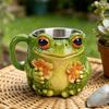 Элегантная керамическая кружка для кофе с рисунком из лягушек и цветов, чашка для напитков для дома и офиса с удобной ручкой
