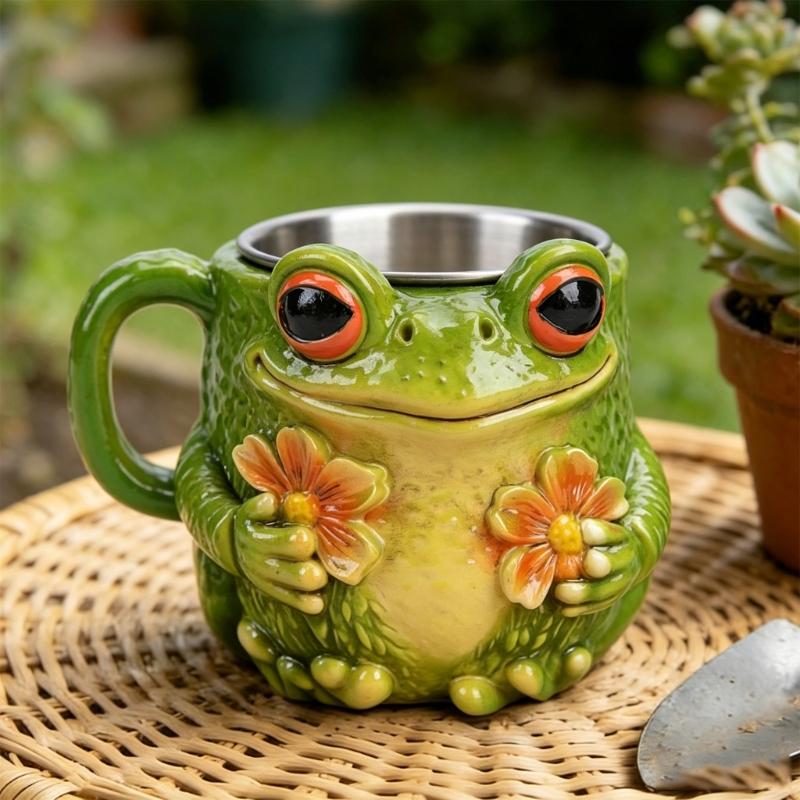 Элегантная керамическая кружка для кофе с рисунком из лягушек и цветов, чашка для напитков для дома и офиса с удобной ручкой