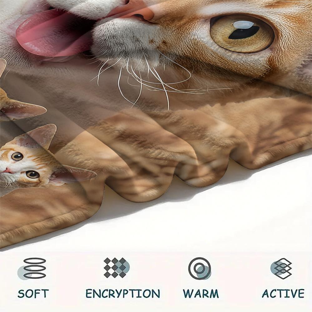 1 шт. Милое желтое одеяло из фланели с принтом кошек, Высокое качество, Комфортное для всех сезонов, Декор для дома, Тепло и уют, Идеально для подарков