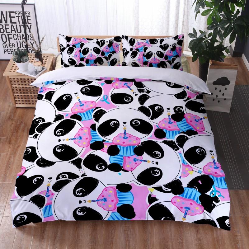 Пододеяльник с рисунком панды King Cute Panda Drinking Water Twin Комплект постельного белья из микрофибры Kawaii Black White Bear Покрывало для одеяла