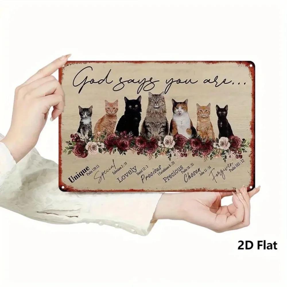 Metal Wall Decor Cat Bible Verse Sign Rustic Farmhouse Floral PreDrilled