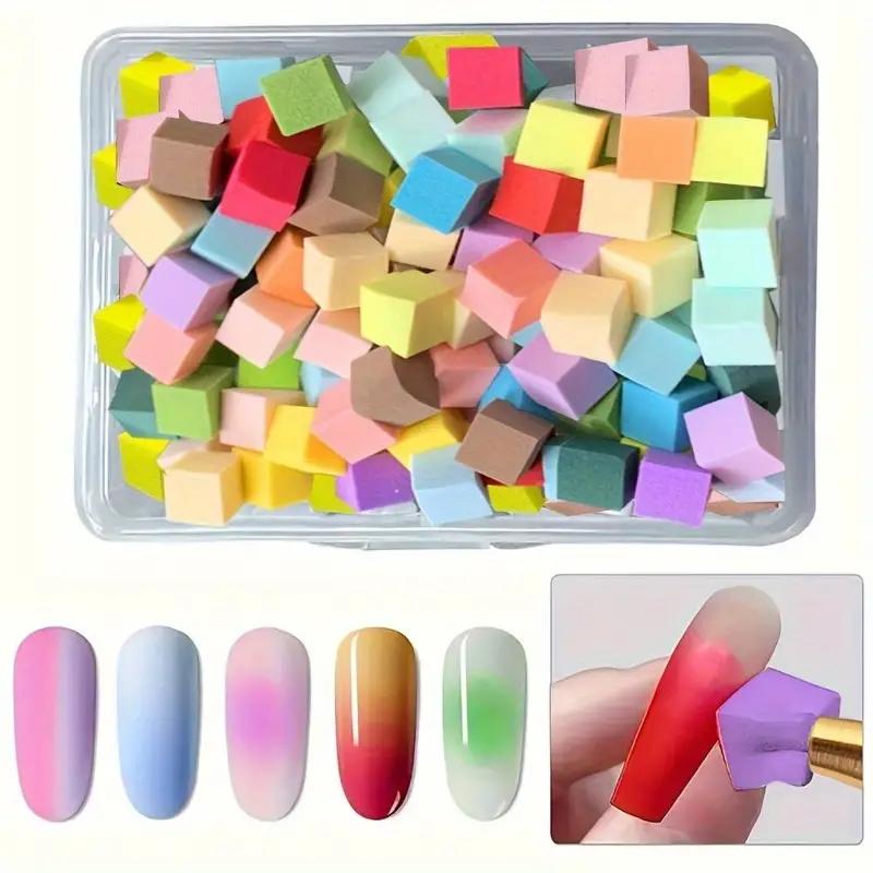 100pcs With Box Soft Nail Sponge For Gradient Sponge Brush for Nail Art Gel Polish Brush Glitter Powder Manicure Accessory with Claw Clip