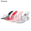 Fashion Sexy Transparent PVC Platform Wedges Women Slippers Sandals Fashion Square Heeled Ultra High Heels Slides Mules Summer Shoes
