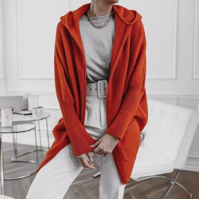 Женский осенне-зимний вязаный джемпер большого размера с карманами и капюшоном, темпераментный пригородный вязаный джемпер