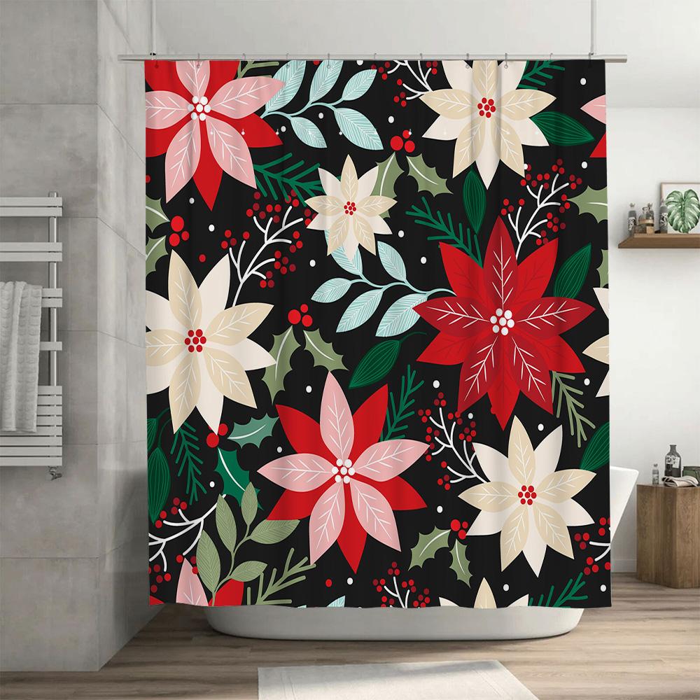 Modern Christmas Decor Bathroom Curtain Floral Red Poinsettia White Bathtub Shower Curtains for Home Decor In Bathrooms from Hom