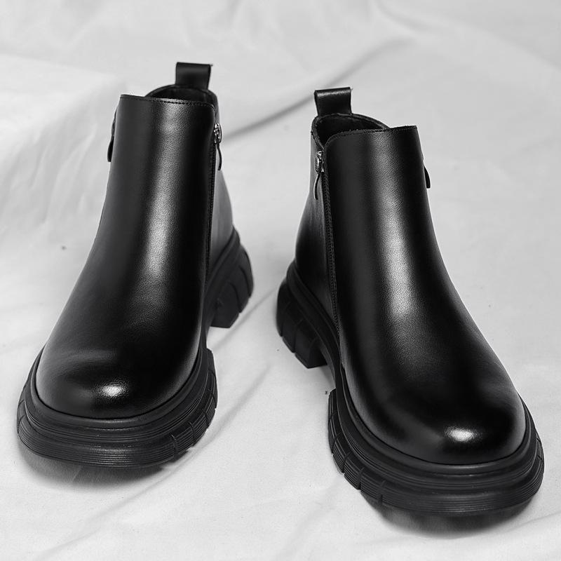 Мужские зимние ботинки челси, британские ботинки Мартина на молнии, мужские ботинки средней высоты, теплые снежные ботинки, мужские ботинки