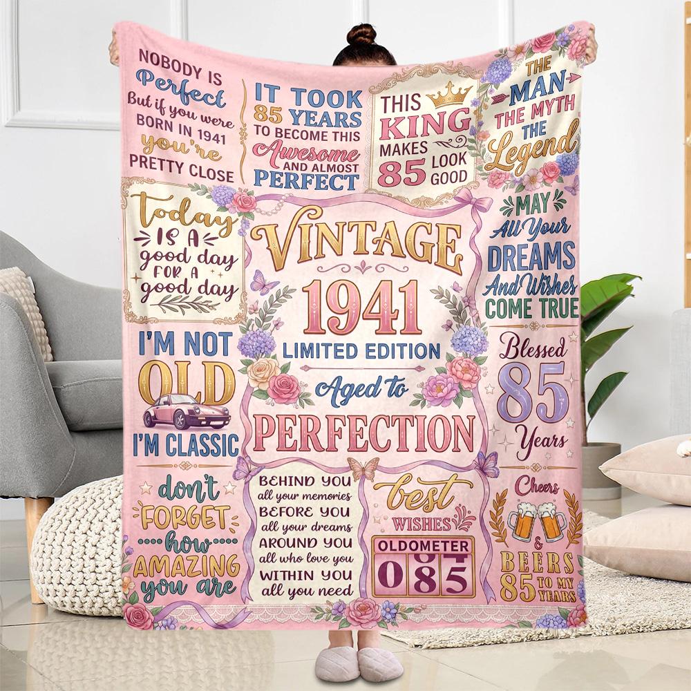 Vintage 85th Birthday Celebration Blanket Soft & Cozy Great for Livingroom Office Chair Seaside for All Occasions Digital Print