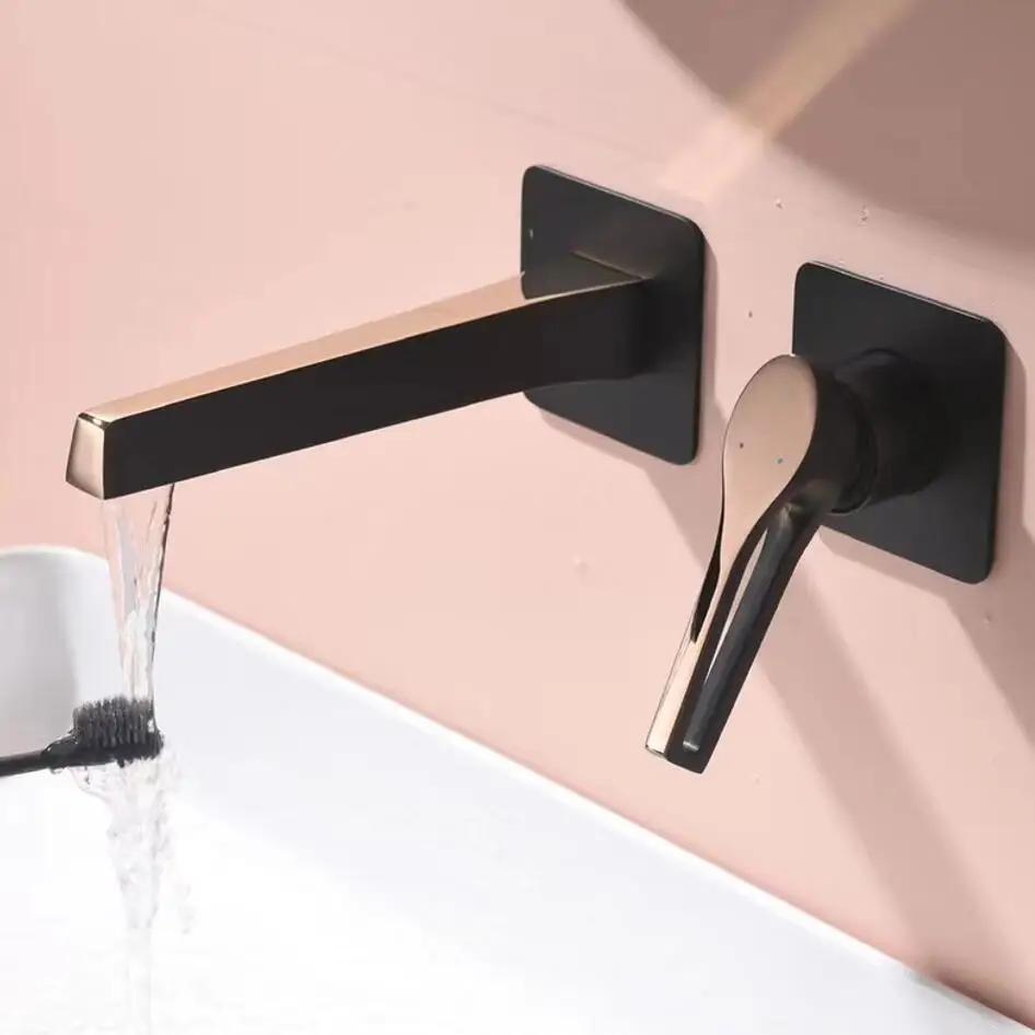 black rose gold Wall Mounted Basin Faucet Brass Foldable and Bathroom Taps Single Handle Dual Holes Mixer Tap Faucet Cold Hot