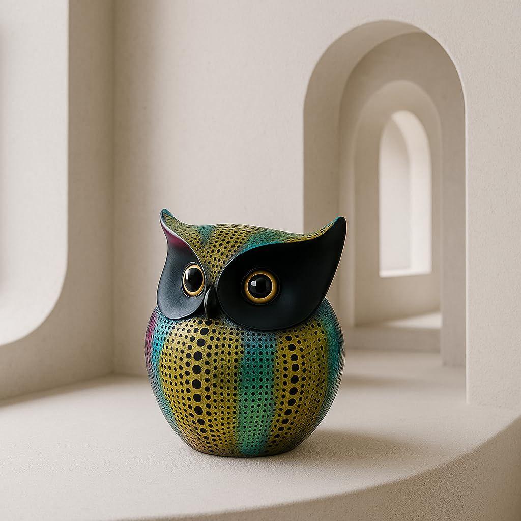 Modern Classy Lucky Owl Resin Art Figure Showpiece -(Pack of 1,Multicolor)