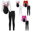 Kids Girls 2Pcs Skating Clothing Long Sleeve Shiny Rhinestone Decor Leotard with Leggings Set for Dance Training Wear