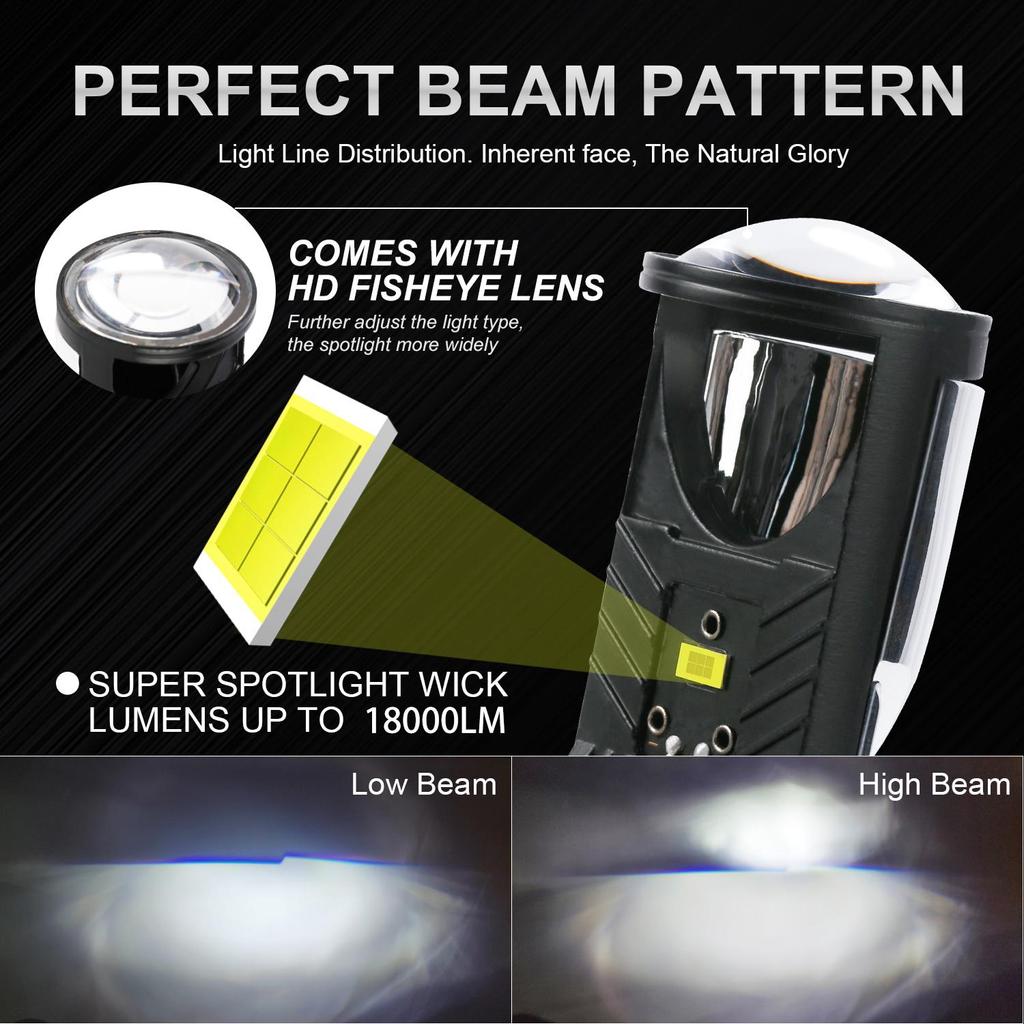 80W Car Headlight Mini Lens H4 LED Projector Bulb 6000K 18000LM 12V Auto Motorcycles HeadLamp High Low Beam