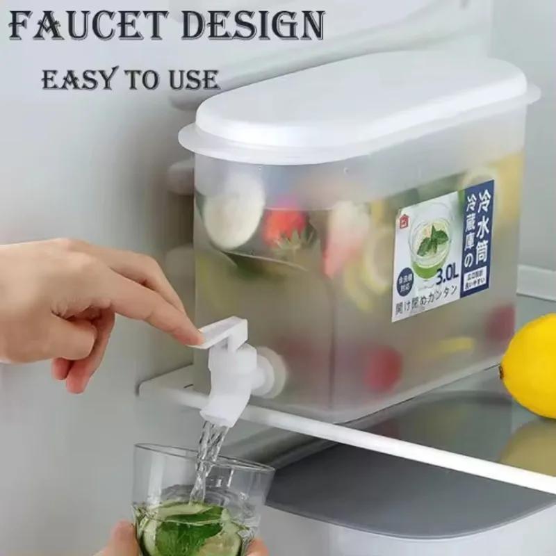 3.5L Cold Water Jug with Tap Fruit Teapot Cold Kettle Drink Water Container Lemonade Drink Dispenser for Refrigerator Convenient