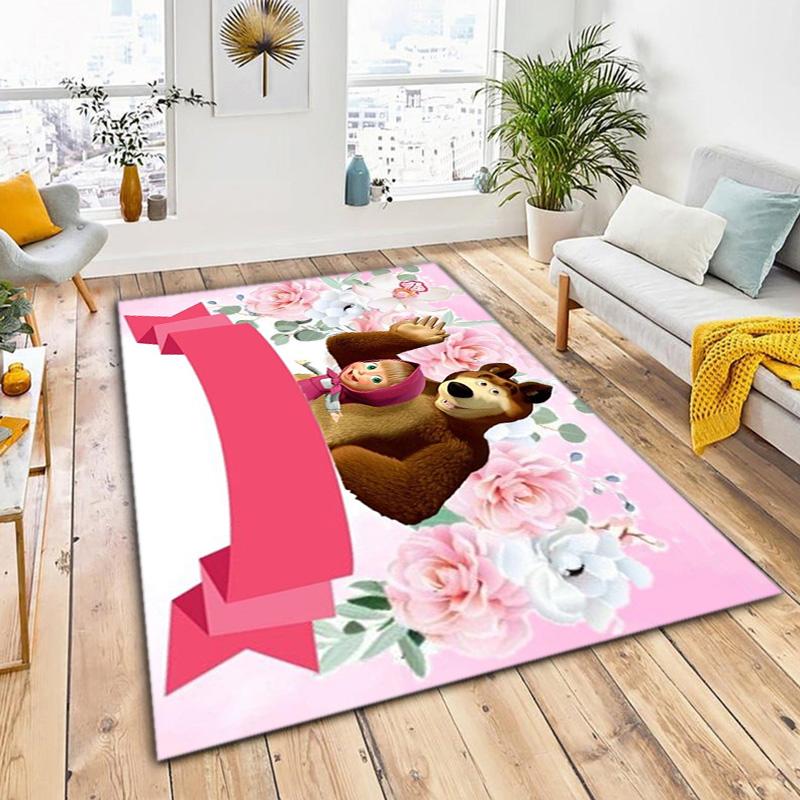 Russian animation Masha and the Bear Fairy Tale Cartoon Carpet Soft Home Living Room Bedroom Door Mat Outdoor Picnic Ground Mat rug T5