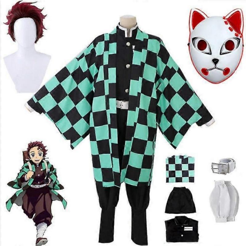 Аниме Demon Slayer Kamado Tanjirou Косплей Костюм Kimetsu No Yaiba Мультфильм Костюм Sutis Парики Хэллоуин Для Детей Взрослых CosParty