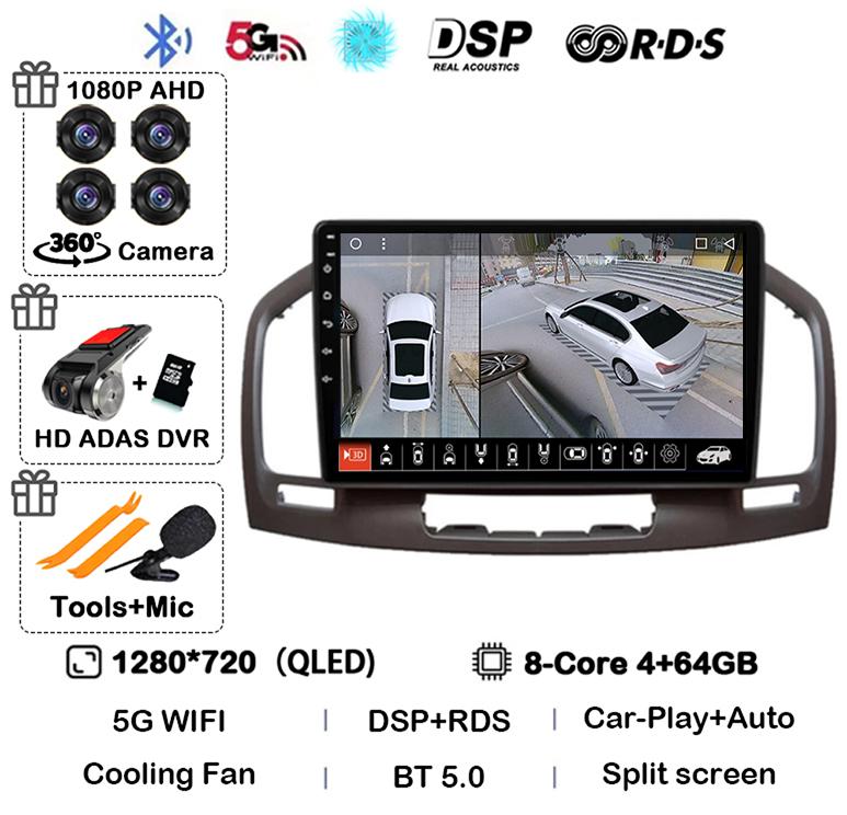 Android14 Carplay Auto для Buick Regal Opel Insignia 1 2009 2010 2011 2012 2013 Мультимедийный автомобильный радиоплеер Видео WIFI+4G стерео