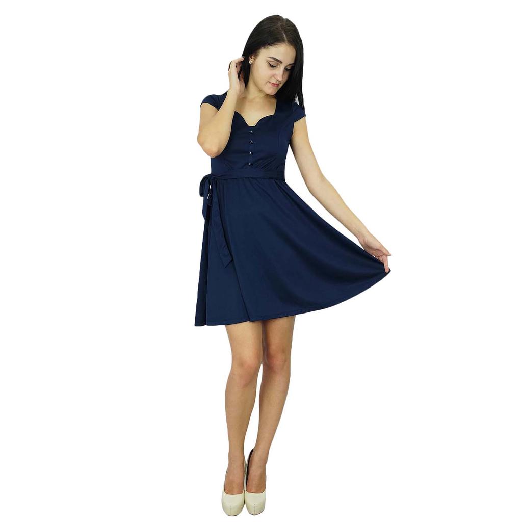 Bimba Womens Clothing Short Shift Dress Casual Navy Skater Dress
