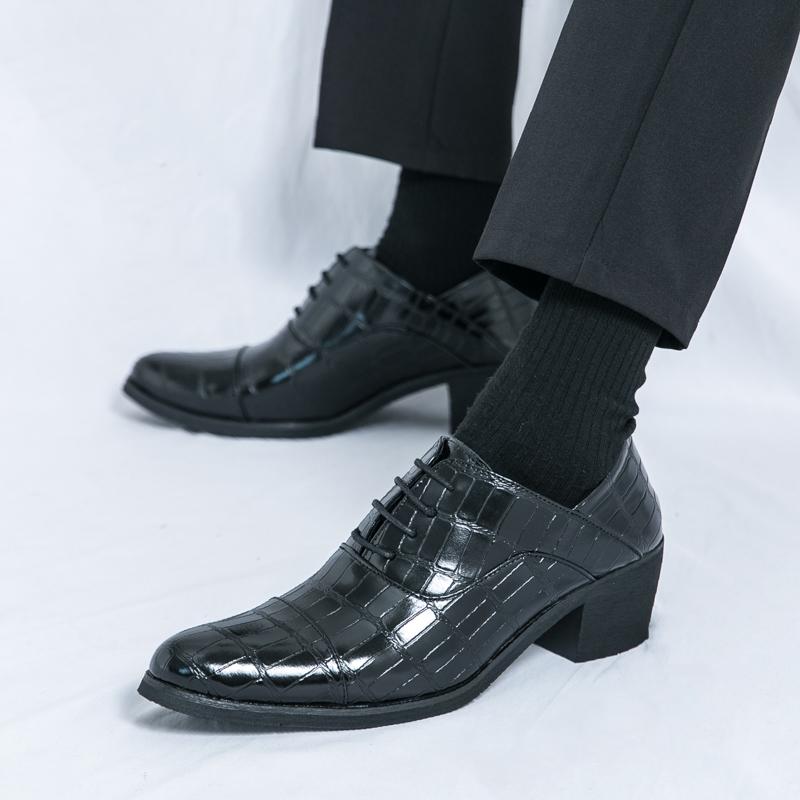Мода 2025 Кожаные Туфли на Высоком Каблуке Мужские Клубные Туфли Классический Острый Носок Мужская Повседневная Обувь На Все Случаи Мужские Ботинки Мужские Ботинки для Ходьбы на Шнуровке