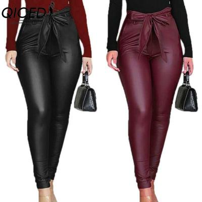 Женские брюки из искусственной кожи с высокой талией, узкие леггинсы-джеггинсы, облегающие брюки с поясом