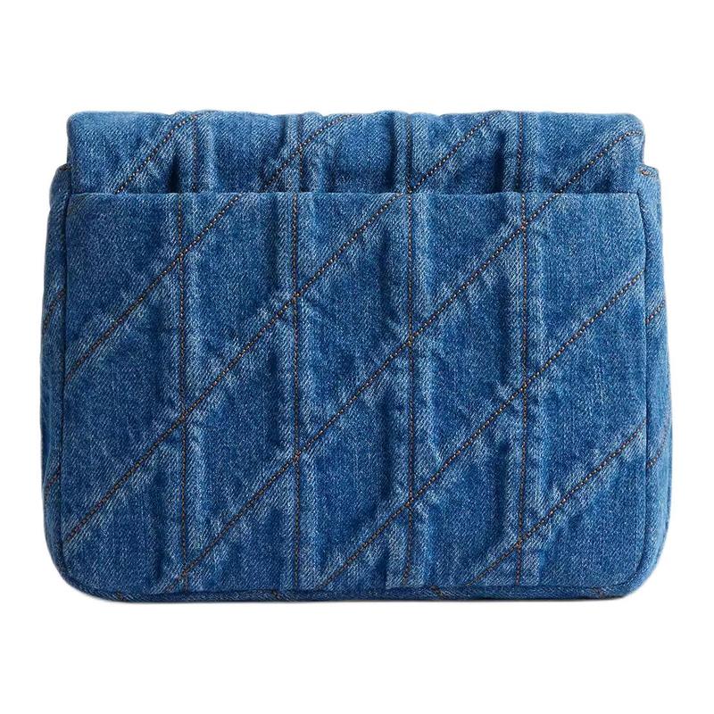 COACH Tabby 20 Times Square Quilted Logo Denim Shoulder Bag Small Women's Brass with Dark Blue