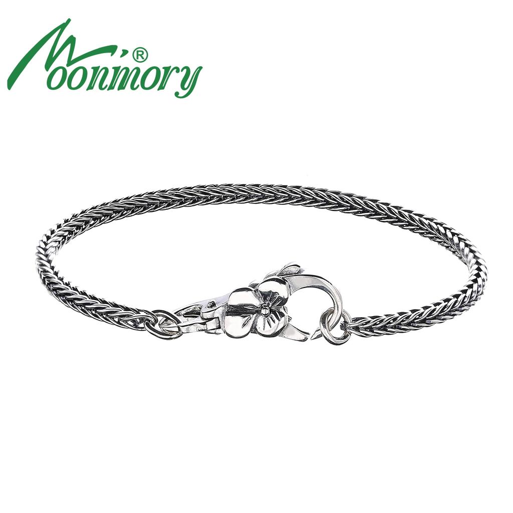 Настоящее серебро 925 пробы, серый браслет в винтажном стиле для унисекс, европейские популярные ювелирные изделия DIY, браслет с пряжкой сливового цвета