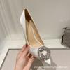White High Heels Women's 2025 New Rhinestone Pointed Thin Heel Design Sense Niche French Small High Heel Single Shoes Women