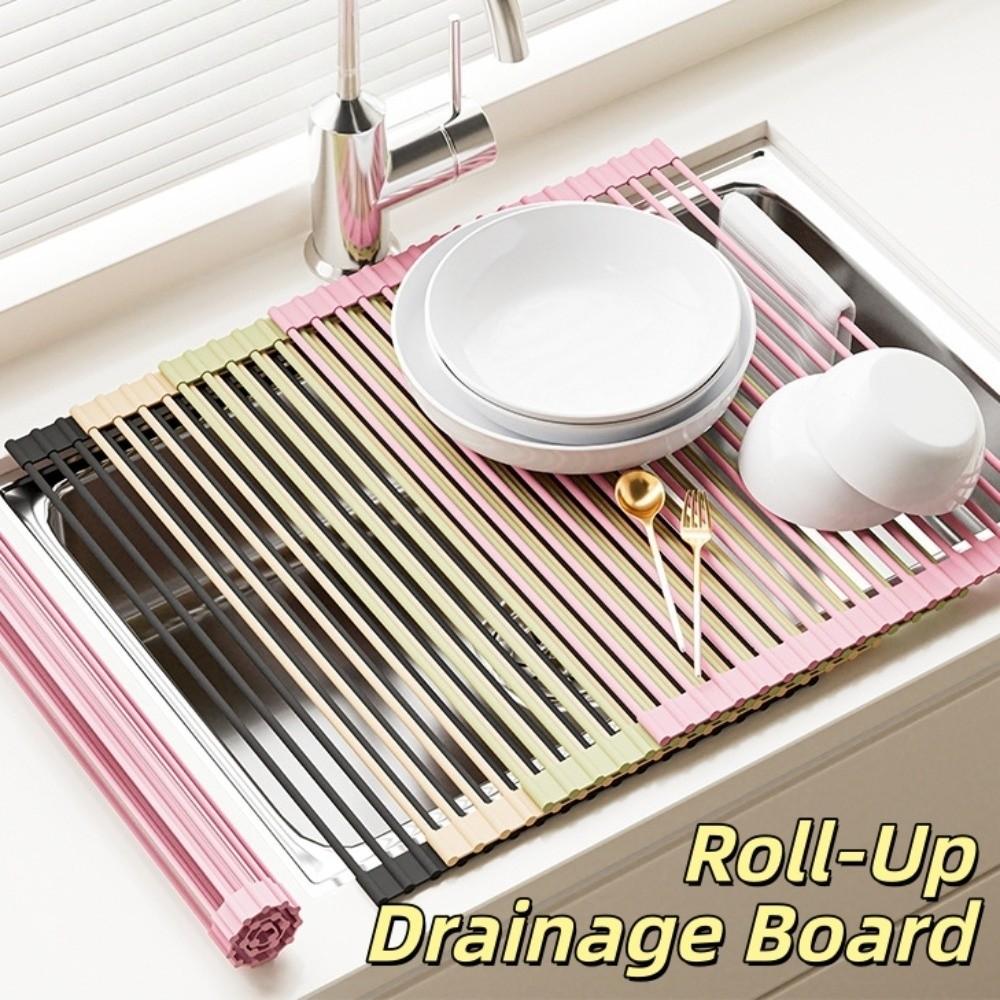 Non-slip Silicone Drainage Board Heat Resistant Roll-Up Drainage Board Kitchen Use