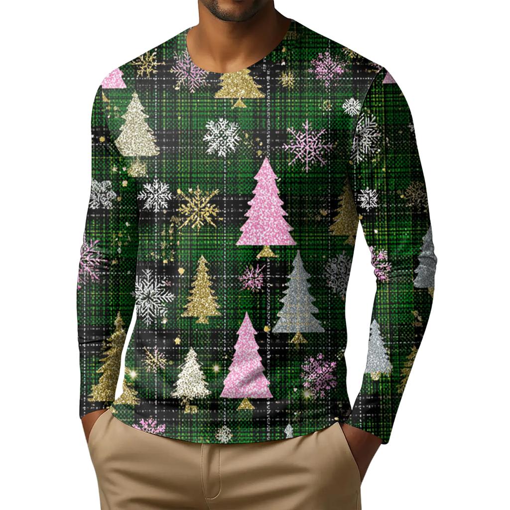 Men's Fashion Printed Round Neck Long Sleeve Bottoming Shirt Top