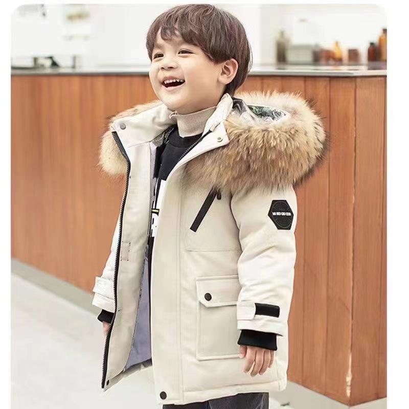 Kids' Winter Cotton Jacket with Fur Collar - Boys' Thickened Coat