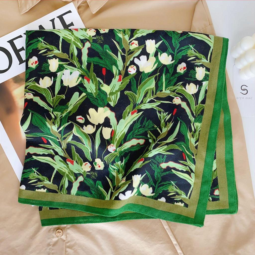 Korean Style Silk Square Scarf with Butterfly & Flower Print - Women's Fashion Accessory, Neck Tie, or Hair Scarf - Ideal Mother's Day Gift