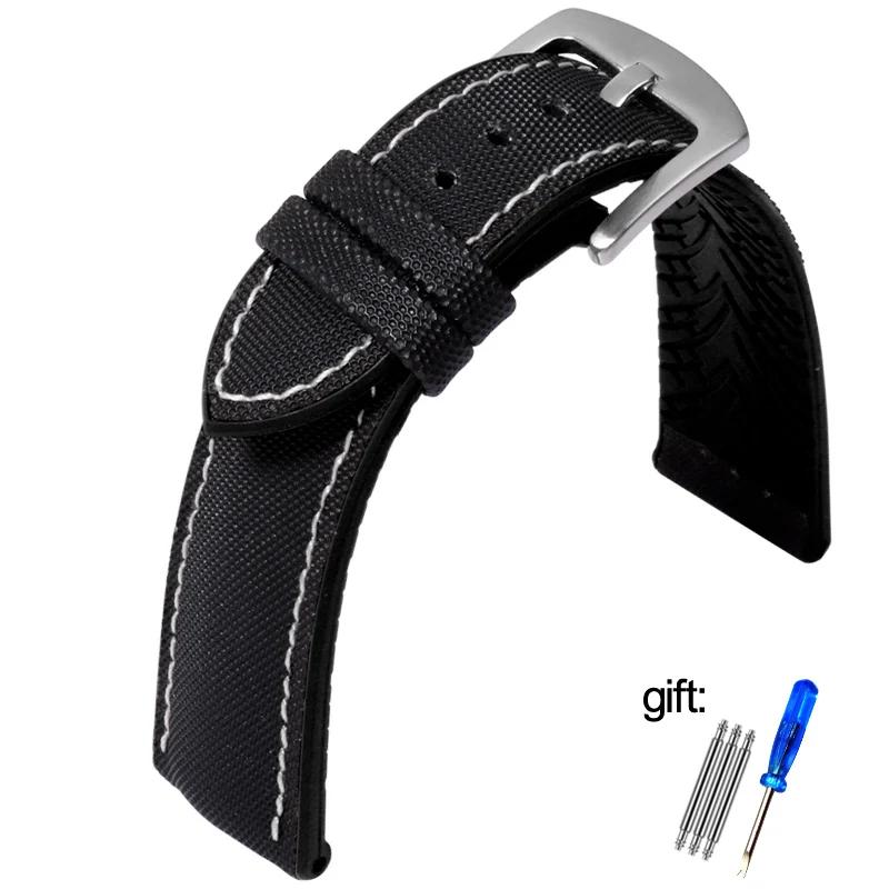 Waterproof Nylon Silicone Rubber Soled Watchbands For Wanguo Mido Helmsman Bainianling Citizen Men's Watch Strap 20mm 22mm 24mm