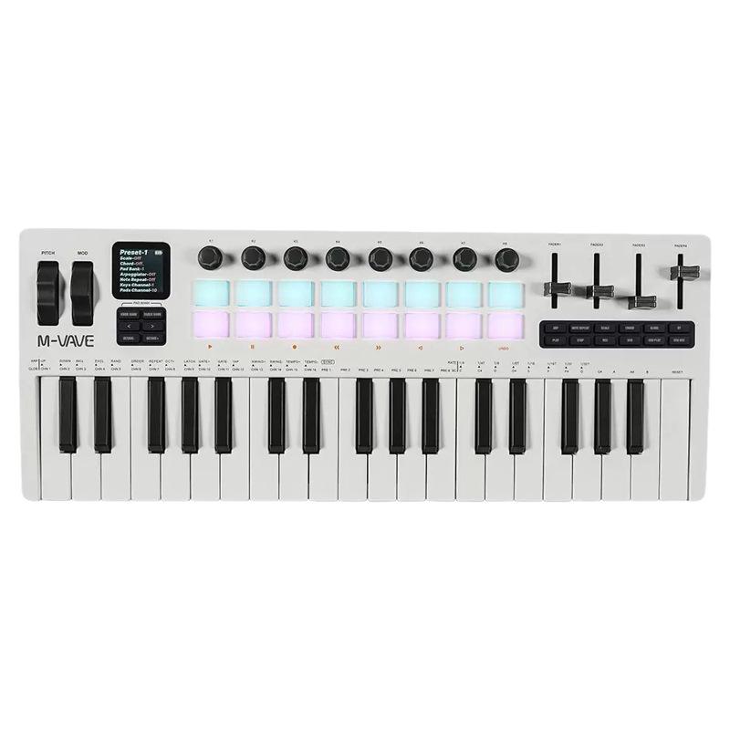 M-VAVE SMK-37 Pro 37-клавишный MIDI-клавиатурный контроллер со звуковым источником, пэдом для аранжировки и фейдером