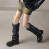 2024 Высококачественная женская обувь на молнии, осенние женские сапоги до колена с круглым носком, на твердой платформе, водонепроницаемые, модные высокие сапоги