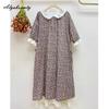 Японское летнее женское свободное платье Mori Girl с воротником Питера Пэна, лоскутное платье с вышивкой, ажурное платье из хлопка и льна, винтажное платье миди