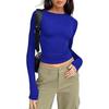 Cross-Border Women's European & American Fashion Autumn Round Neck Long Sleeve Slim Fit Crop Top