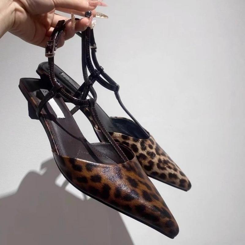 Туфли-лодочки с леопардовым принтом и острым носком, дизайнерские, неглубокие, на шпильке, с ремешком на щиколотке, женские туфли на высоком каблуке, элегантные сандалии на низком каблуке